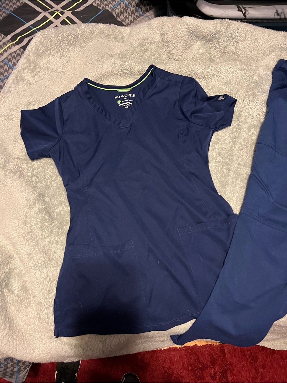 healing hands Navy V-Neck Scrub Top with Matching Jogger Pants